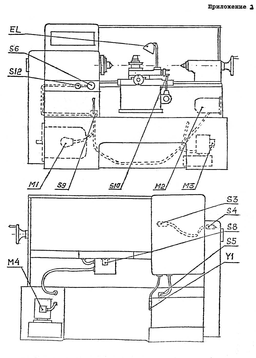 Розташування елементів токарно-гвинторізного верстата Samat-400 Розташування елементів токарно-гвинторізного верстата Samat-400